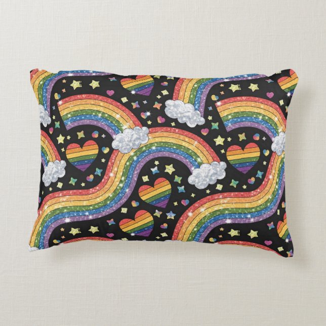 Rainbow Glitter Pride | Sparkling  LGBTQ+ Decorative Cushion (Back)