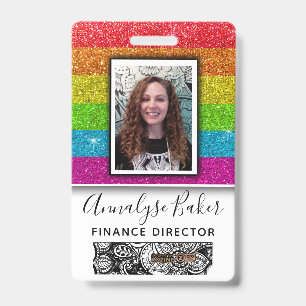 Rainbow Glitter Professional CNA Nurse Photo Name ID Badge