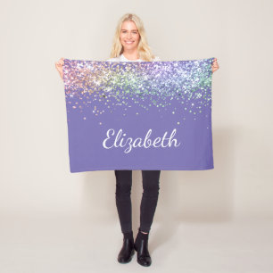 Rainbow Glitter Purple Personalised Fleece Blanket