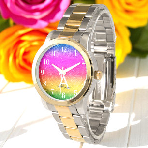 Rainbow Glitter Purple Yellow Green  Watch
