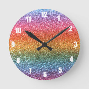 Rainbow glitter round clock