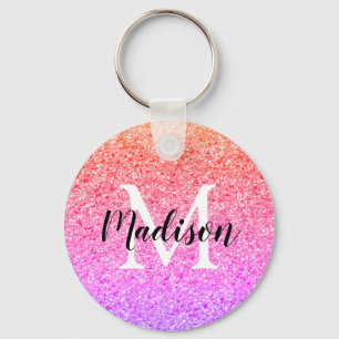 Rainbow Glitter Script Monogram Personalised Key Ring