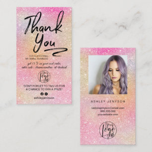 Rainbow glitter script photo logo order thank you business card