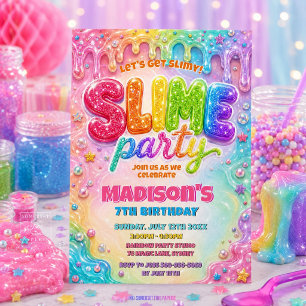 Rainbow Glitter Slime Birthday Party Invitation