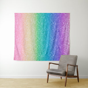 Rainbow Glitter Sparkle Birthday Party Backdrop Tapestry