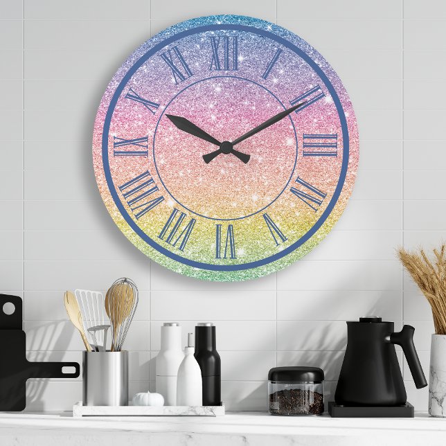 Rainbow Glitter Sparkle Girly Large Clock (Creator Uploaded)