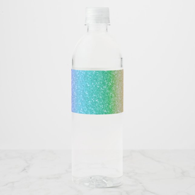 Rainbow Glitter Sparkle Glam Birthday Party Custom Water Bottle Label (Front)