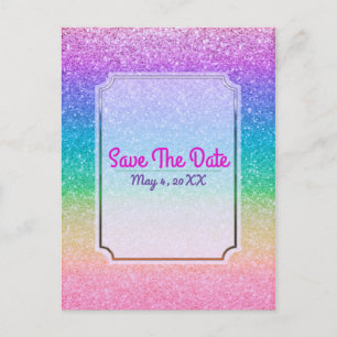 Rainbow Glitter Sparkle Glam Party Event Save Date Announcement Postcard