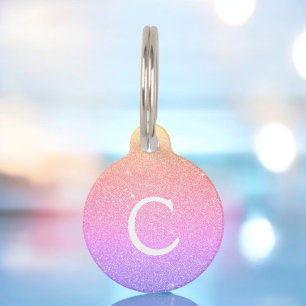 Rainbow Glitter & Sparkle Monogram Name Pet Tag