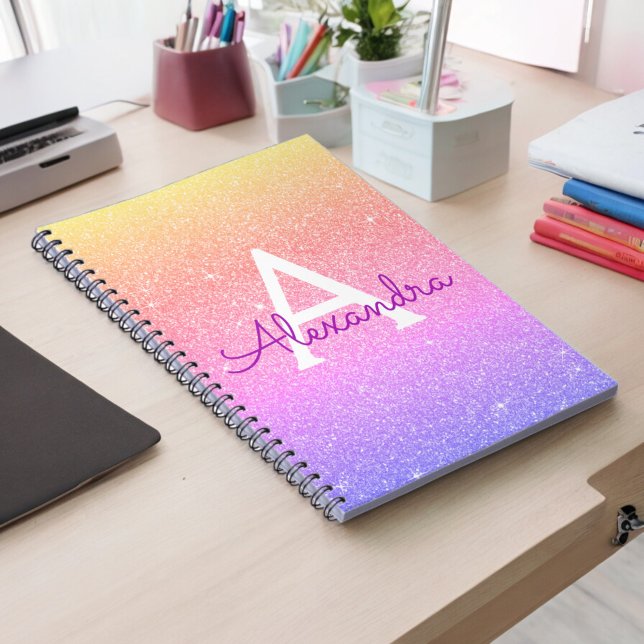 Rainbow Glitter Sparkle Monogram Notebook (Creator Uploaded)