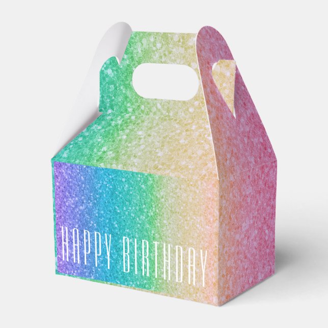 Rainbow Glitter Sparkle Pretty Birthday Party Glam Favour Box (Front Side)