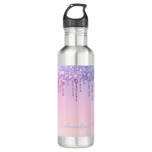 Rainbow glitter sparkle script modern girly script 710 ml water bottle