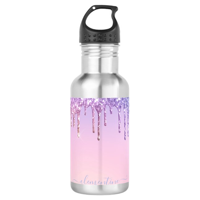 Rainbow glitter sparkle script modern girly script 710 ml water bottle (Front)