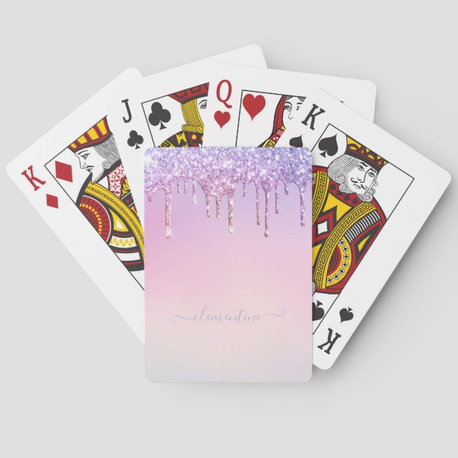 Rainbow glitter sparkle script modern girly script playing cards (Back)