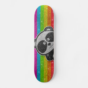 Rainbow Glitter Sparkly Black White Panda Sparkle Skateboard