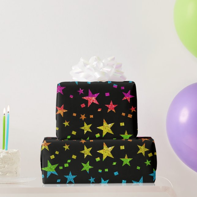 Rainbow Glitter Stars Wedding Christmas Birthday Wrapping Paper (Party Gifts)
