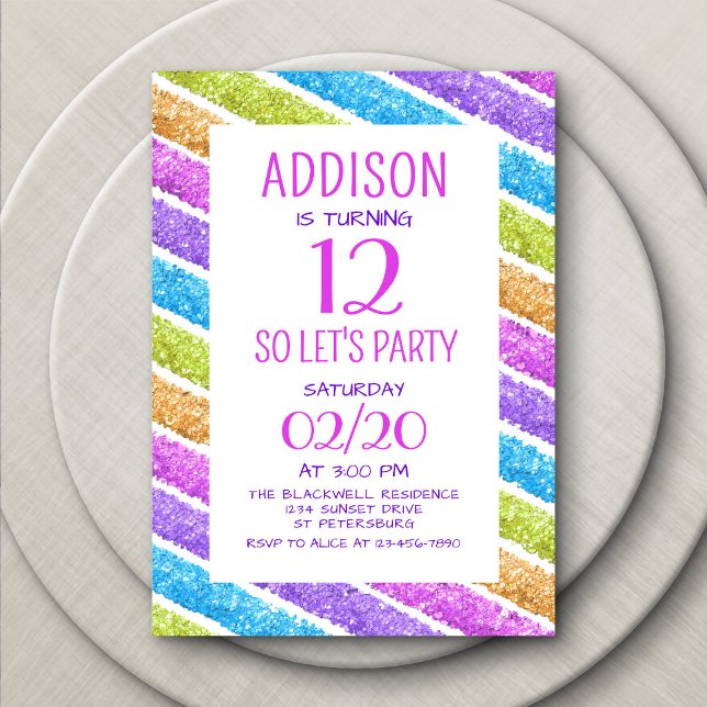Rainbow Glitter Stripes Birthday Invitation (Creator Uploaded)