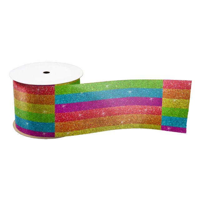 Rainbow Glitter Stripes Gay Pride Flag Birthday  Satin Ribbon (Spool)