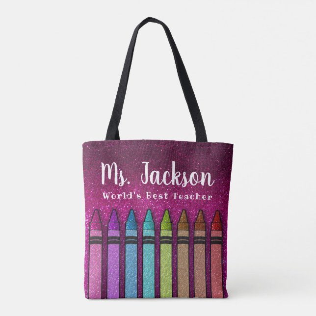 Rainbow Glitter Teachers Classroom Back to School Tote Bag (Back)