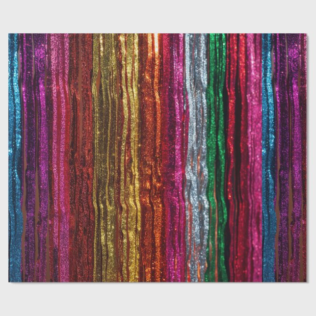 Rainbow Glitter Tinsel Strands PartyWrapping Paper (Flat)