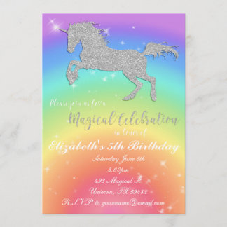 Rainbow Glitter Unicorn Birthday Inviation Invitation