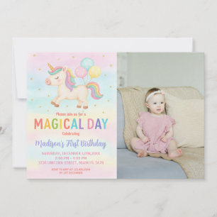 Rainbow Glitter Unicorn Birthday Invitation