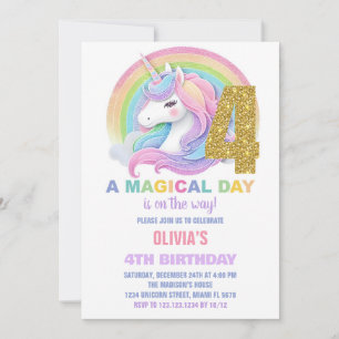 Rainbow Glitter Unicorn Birthday Invitations
