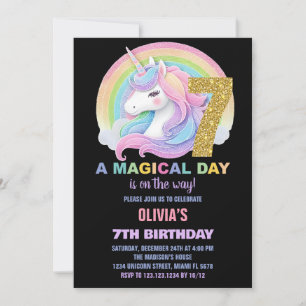 Rainbow Glitter Unicorn Birthday Invitations
