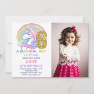 Rainbow Glitter Unicorn Birthday Invitations photo