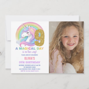 Rainbow Glitter Unicorn Birthday Invitations photo