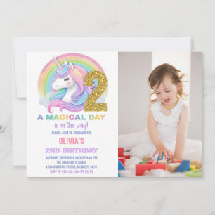 Rainbow Glitter Unicorn Birthday Invitations photo