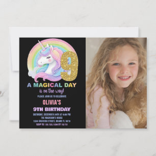 Rainbow Glitter Unicorn Birthday Invitations photo