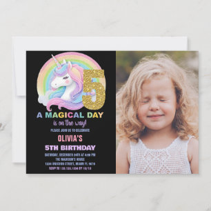 Rainbow Glitter Unicorn Birthday Invitations photo