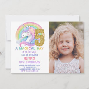 Rainbow Glitter Unicorn Birthday Invitations photo