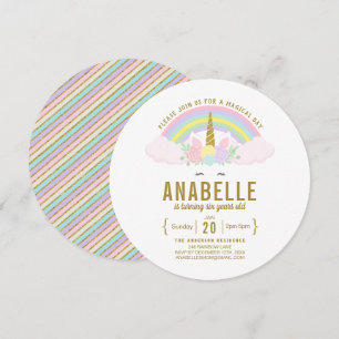 Rainbow Glitter Unicorn Birthday Party Invitation
