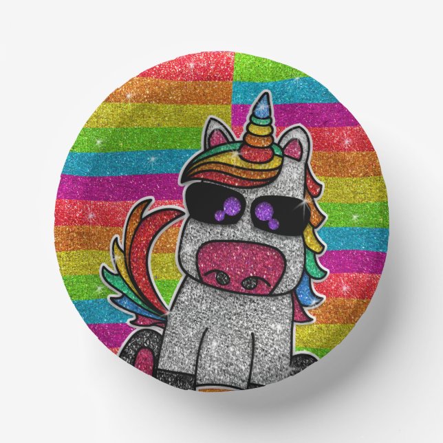 Rainbow Glitter Unicorn Coming Out Birthday Party Paper Plate (Front)