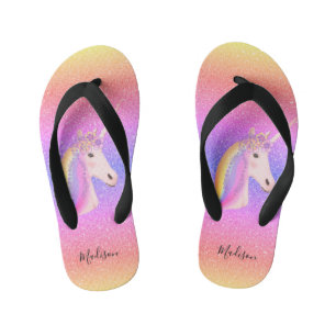 Rainbow Glitter Unicorn Personalised Kid's Thongs