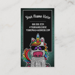 Rainbow Glitter Unicorn Professional Social Media  Business Card