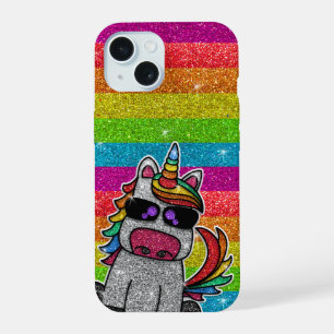 Rainbow Glitter Unicorn Sparkly Gold Sparkles LGBT iPhone 15 Case