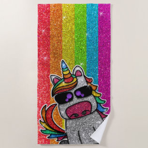 Rainbow Glitter Unicorn Sparkly LGBT+ Sparkles  Beach Towel