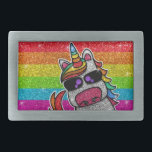 Rainbow Glitter Unicorn Sparkly LGBTQ Sparkles     Belt Buckle<br><div class="desc">Rainbow unicorn sparkles brightly with a faux glitter effect. Background features sparkly glitter. Available in other cute kawaii cartoon characters and many other colour combinations.</div>