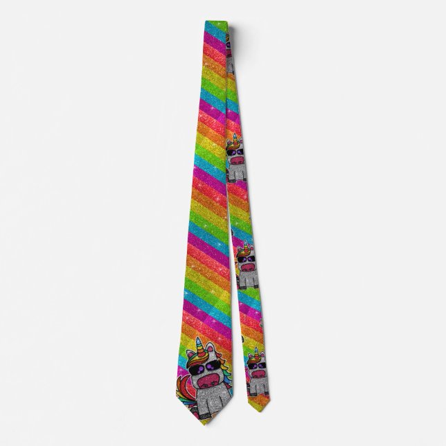 Rainbow Glitter Unicorn Sparkly LGBTQ Sparkles     Tie (Front)