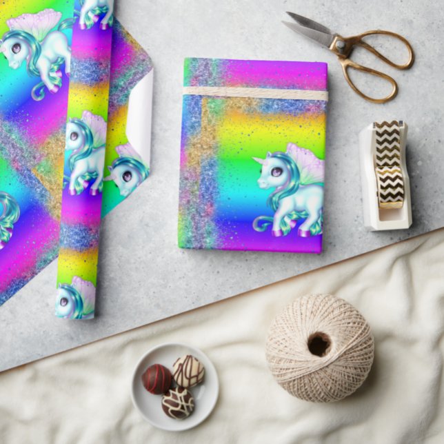 Rainbow Glitter Unicorns  Wrapping Paper (Creator Uploaded)