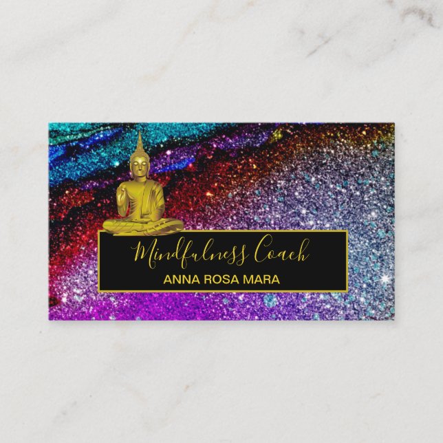 *~* Rainbow Glitter . Universe Buddha Meditation Business Card (Front)
