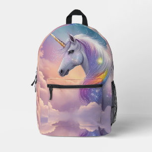 Rainbow Glitter White Unicorn Magical Sparkles Printed Backpack