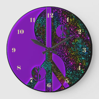 Rainbow Glitter Yin Yang Peace Sign Clock