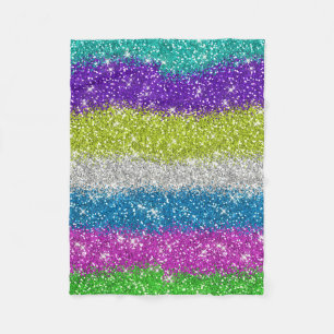 Rainbow Glitters Stripes Fleece Blanket