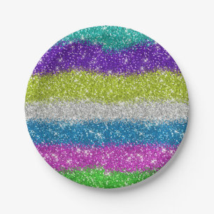 Rainbow Glitters Stripes Paper Plate