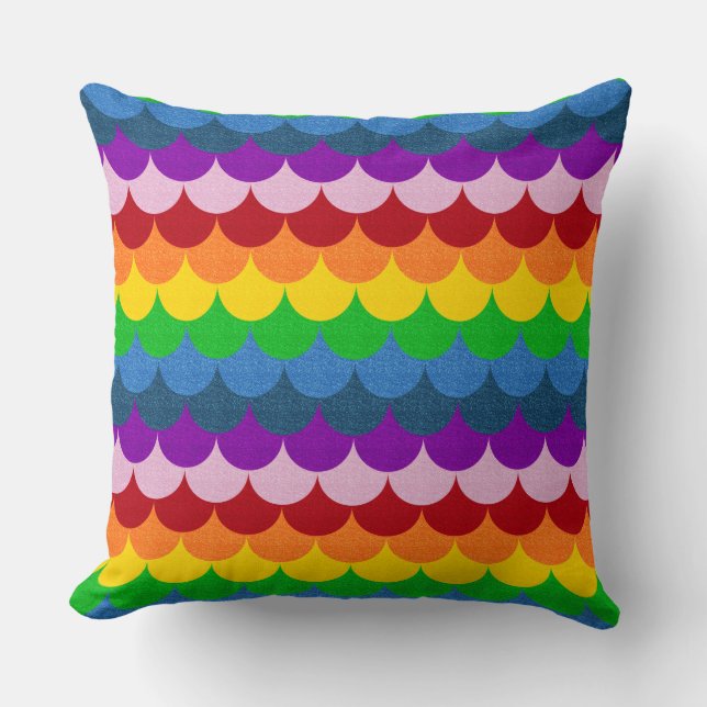 Rainbow Glittery Mermaid Scales Pattern Cushion (Front)