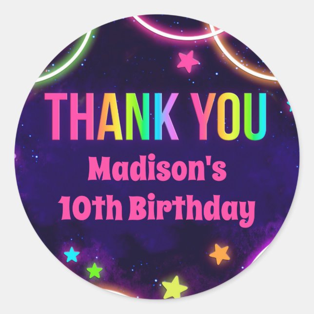 Rainbow Glow Birthday Party Stickers (Front)